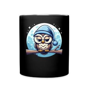 Eule Schlummertrunk Schlafeule Mond - Tasse einfarbig - Schwarz - Vorne