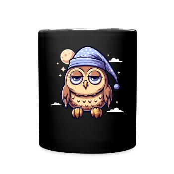Schlafeule NIght Eule niedlich - Tasse einfarbig - Schwarz - Vorne