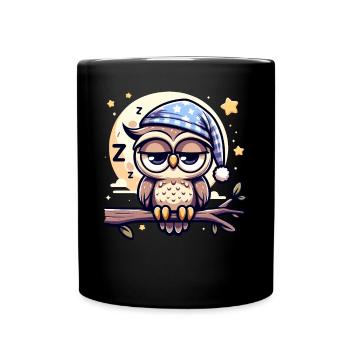Eule Schlummertrunk Schlafeule Vollmond - Tasse einfarbig - Schwarz - Vorne
