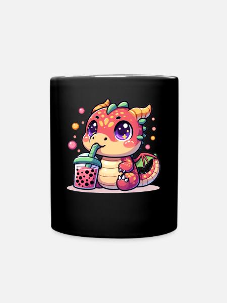 Boba Thé Dragon Kawaii - Mug uni - noir