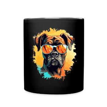 Boxer chien de race animal de compagnie avec lunettes de soleil - Mug uni - noir - Devant