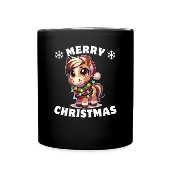 Père Noël chapeau Noël guirlandes lumineuses cheval - Mug uni - noir - Devant