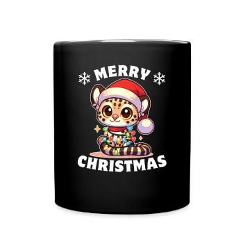 Weihnachtsmütze Weihnachten Lichterkette Ozelot - Tasse einfarbig - Schwarz - Vorne