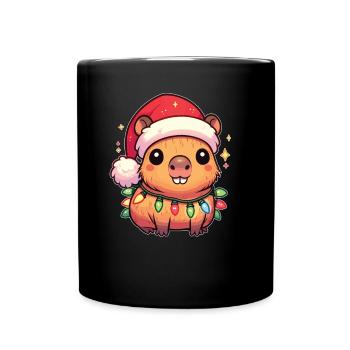 Weihnachtsmütze Weihnachten Lichterkette Capybara - Tasse einfarbig - Schwarz - Vorne