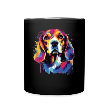 Watercolor Colorful Beagle - Full Colour Mug - black - Front