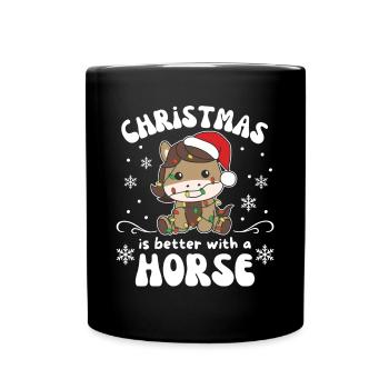 Weihnachten ist besser mit einem Pferd - Tasse einfarbig - Schwarz - Vorne