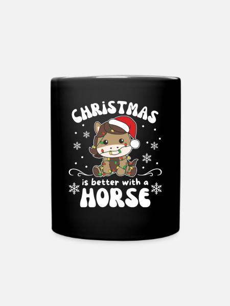 Weihnachten ist besser mit einem Pferd - Tasse einfarbig - Schwarz