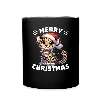 Père Noël chapeau Noël guirlandes lumineuses guépard - Mug uni - noir - Devant