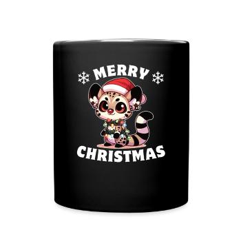 Christmas Fairy Lights Small Spotted Broom Cat - Full Colour Mug - black - Front