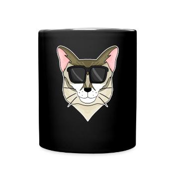 Singapura Cat with Glasses - Cool Cat - Full Colour Mug - black - Front