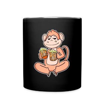 Affe mit Bier - Tasse einfarbig - Schwarz - Vorne
