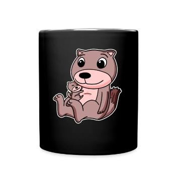 Weasel Family - Weasel with Baby - Full Colour Mug - black - Front