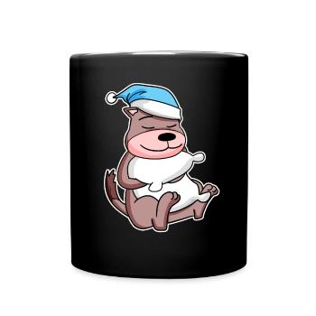 Weasel with pillow and sleepy cap - Full Colour Mug - black - Front