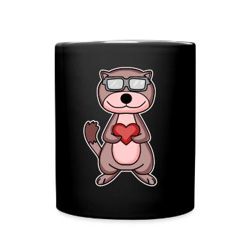 Weasel with heart and glasses - Full Colour Mug - black - Front