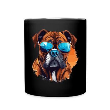 Boxer chien de race animal de compagnie avec lunettes de soleil - Mug uni - noir - Devant