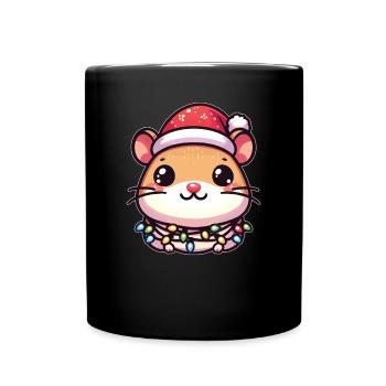 Père Noël chapeau Noël guirlandes lumineuses Degu - Mug uni - noir - Devant