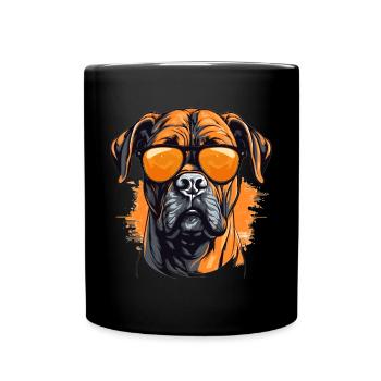 Boxer chien de race animal de compagnie avec lunettes de soleil - Mug uni - noir - Devant