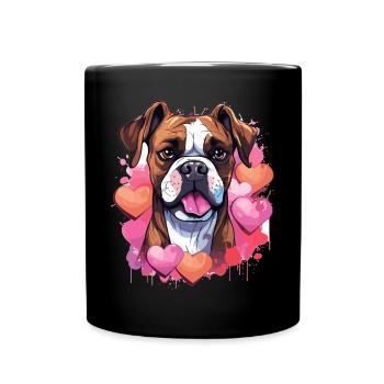 Boxer Dog Breed Pet - Cute Graphic with hearts - Full Colour Mug - black - Front