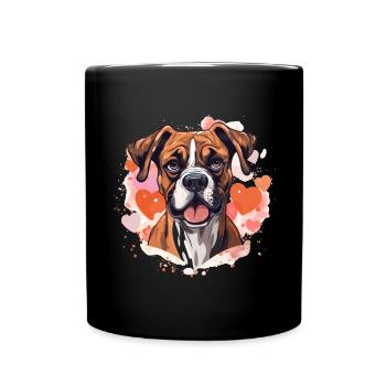 Boxer Dog Breed Pet - Cute Graphic with hearts - Full Colour Mug - black - Front