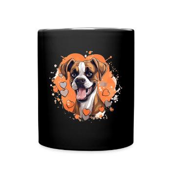 Boxer Dog Breed Pet - Cute Graphic with hearts - Full Colour Mug - black - Front