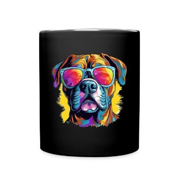 Boxer chien race animaux de compagnie lunettes de soleil Pop Art coloré - Mug uni - noir - Devant