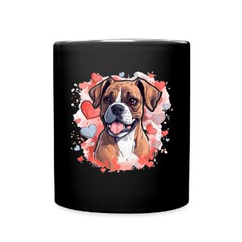 Boxer Dog Breed Pet - Cute Graphic with hearts - Full Colour Mug - black - Front