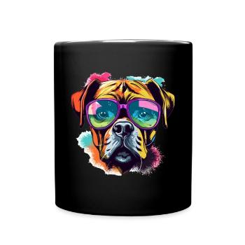 Boxer chien race animaux de compagnie lunettes de soleil Pop Art coloré - Mug uni - noir - Devant