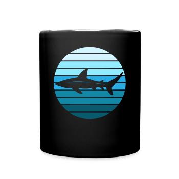 Shark Retro Sunset Surfer - Full Colour Mug - black - Front