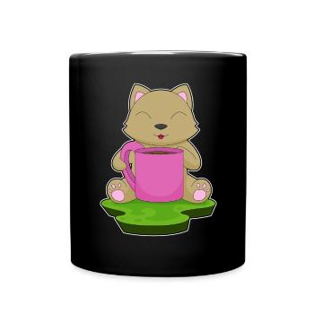 Katze Kaffee Becher - Tasse einfarbig - Schwarz - Vorne