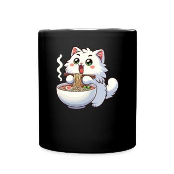 cute cat eats ramen noodles cats ramen - Full Colour Mug - black - Front