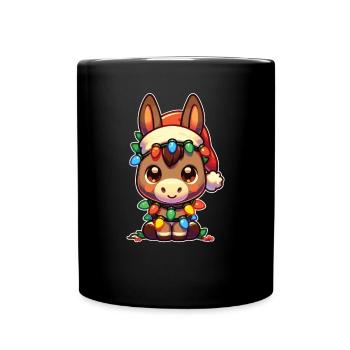 Père Noël chapeau Noël guirlandes lumineuses âne - Mug uni - noir - Devant