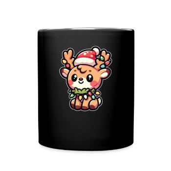 Weihnachtsmütze Weihnachten Lichterkette Reh - Tasse einfarbig - Schwarz - Vorne
