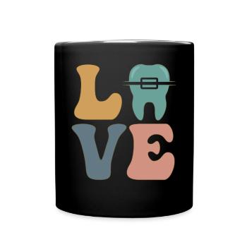 Kieferorthopäden Zahnarzt Zahnspange - Tasse einfarbig - Schwarz - Vorne