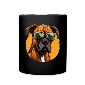 Boxer chien de race animal de compagnie avec lunettes de soleil - Mug uni - noir - Devant