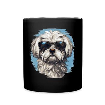 Maltese Dog Breed Pet with Sunglasses - Tasse einfarbig - Schwarz - Vorne