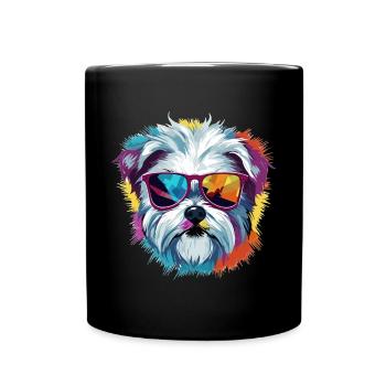 Chien maltais de race animal de compagnie avec lunettes de soleil Pop Art - Mug uni - noir - Devant