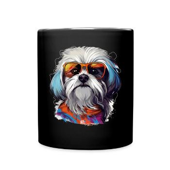 Maltese Dog Breed Pet with Sunglasses - Tasse einfarbig - Schwarz - Vorne
