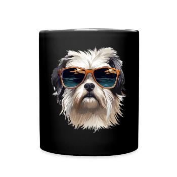 Maltese Dog Breed Pet with Sunglasses - Tasse einfarbig - Schwarz - Vorne
