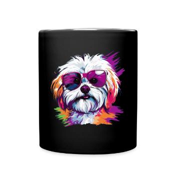 Chien maltais de race animal de compagnie avec lunettes de soleil Pop Art - Mug uni - noir - Devant