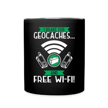 Je freine pour les géocaches... et une connexion Wi-Fi gratuite ! - Mug uni - noir - Devant