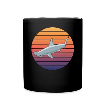 Hammerhai Silhouette Sonnenuntergang - Tasse einfarbig - Schwarz - Vorne