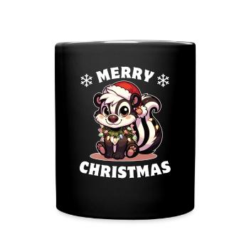 Père Noël chapeau Noël guirlandes lumineuses Skunk - Mug uni - noir - Devant