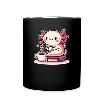 Stack of books with tea axolotl - Full Colour Mug - black - Front