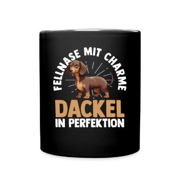 Hund Dachshund Dackel - Tasse einfarbig - Schwarz - Vorne