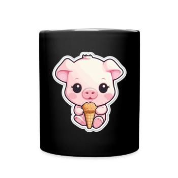 Cute Baby Pig With Ice Cream - Full Colour Mug - black - Front