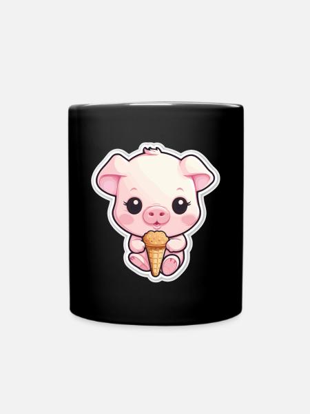 Mignon bébé cochon avec de la crème glacée - Mug uni - noir