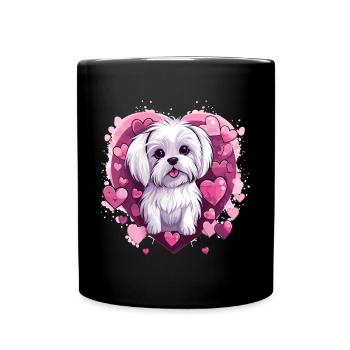 Maltese Dog Breed Pet Cute Graphic with Hearts - Full Colour Mug - black - Front