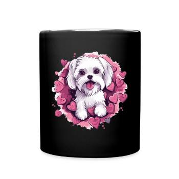 Maltese Dog Breed Pet Cute Graphic with Hearts - Full Colour Mug - black - Front