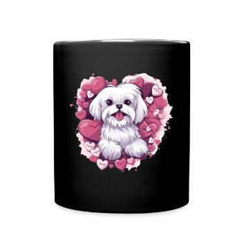 Maltese Dog Breed Pet Cute Graphic with Hearts - Full Colour Mug - black - Front