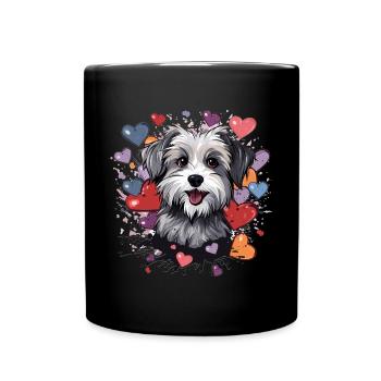 Morkie Dog Breed Pet Cute Graphic with Hearts - Full Colour Mug - black - Front